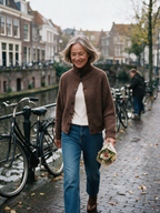 Vest Sanne in bruin, buiten in Utrecht
