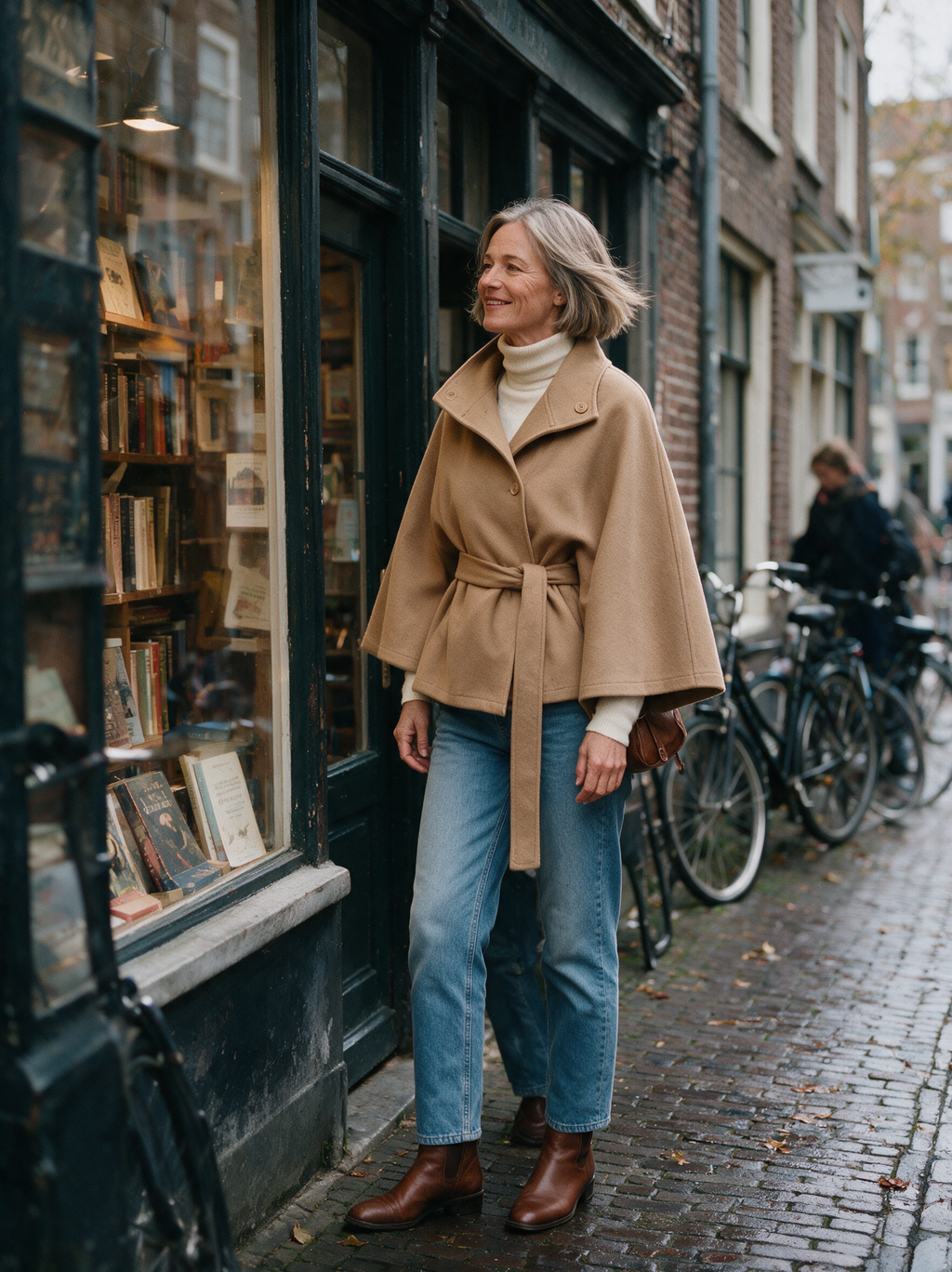 Capejas Romy in camel, buiten in Utrecht