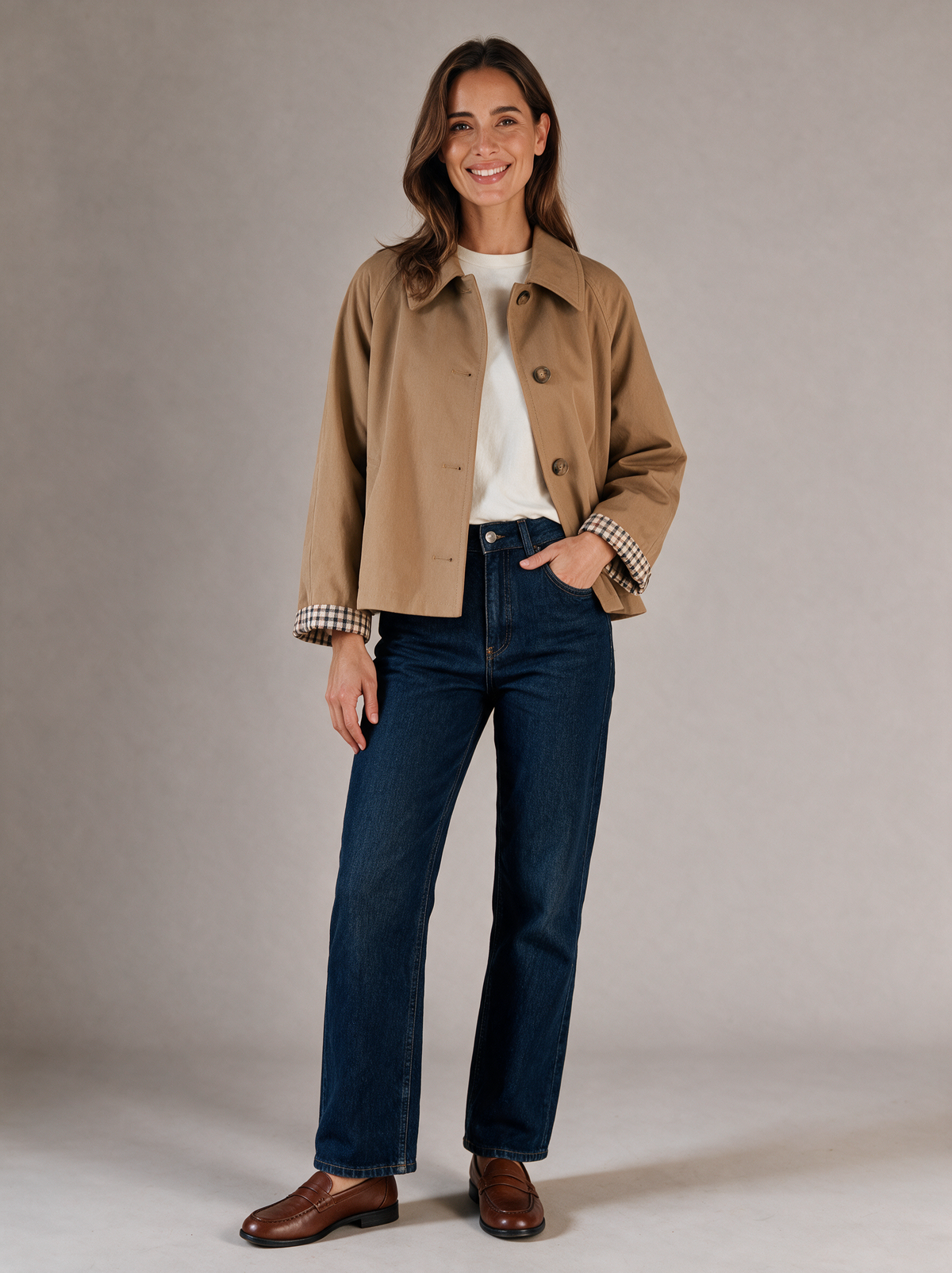 Korte trenchjas Noa in camel