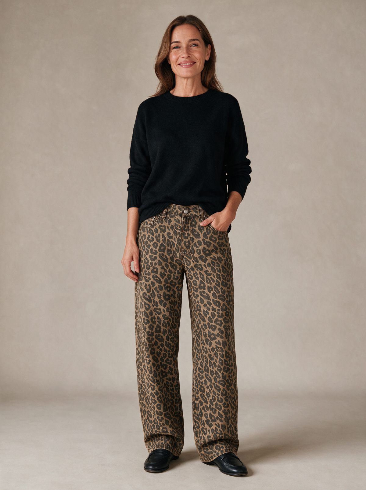 Luipaardjeans Femke op model