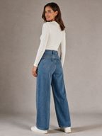 Wijde jeans Roos middenblauw achterkant
