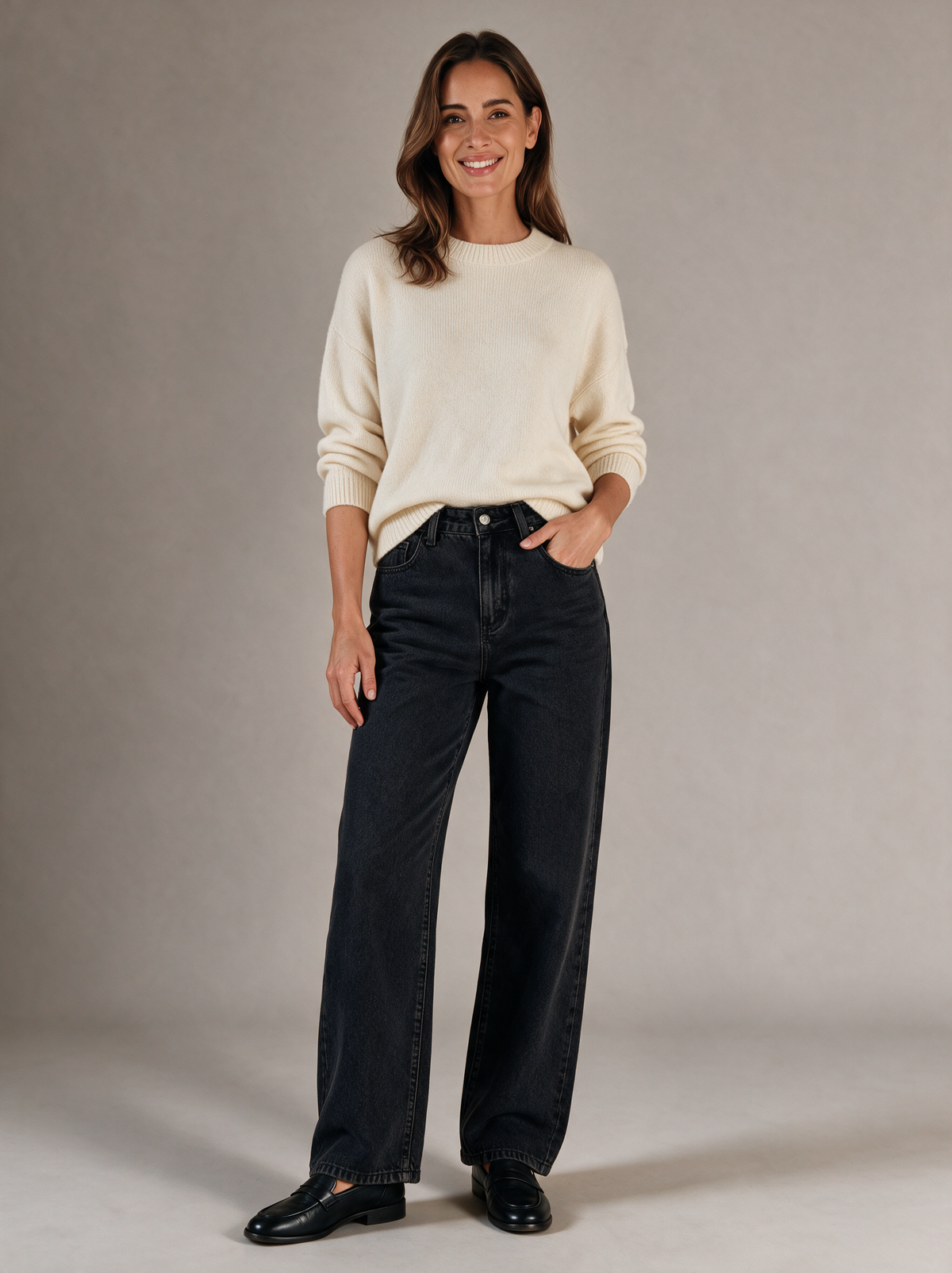 Wijde jeans Roos zwart