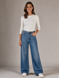 Wijde jeans Roos middenblauw