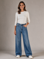 Wijde jeans Roos middenblauw