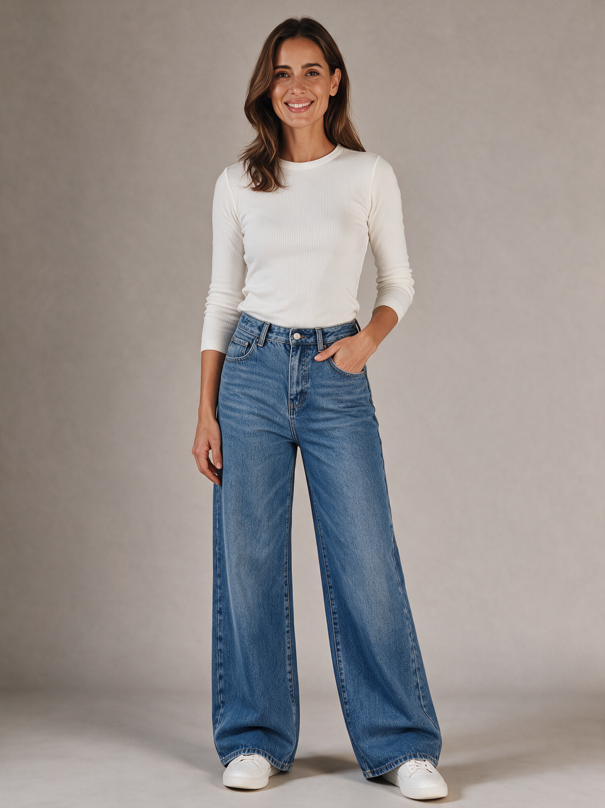 Wijde jeans Roos middenblauw